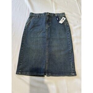 Gap Jeans Skirt Size 6 Stretch Blue Denim Midi Back Slit Dark Wash New